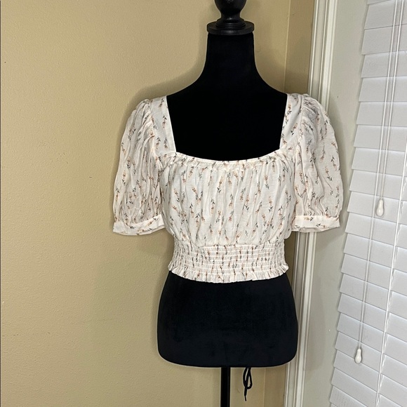 Blu Pepper Tops - Blu Pepper Cream Floral Smocked Blouse